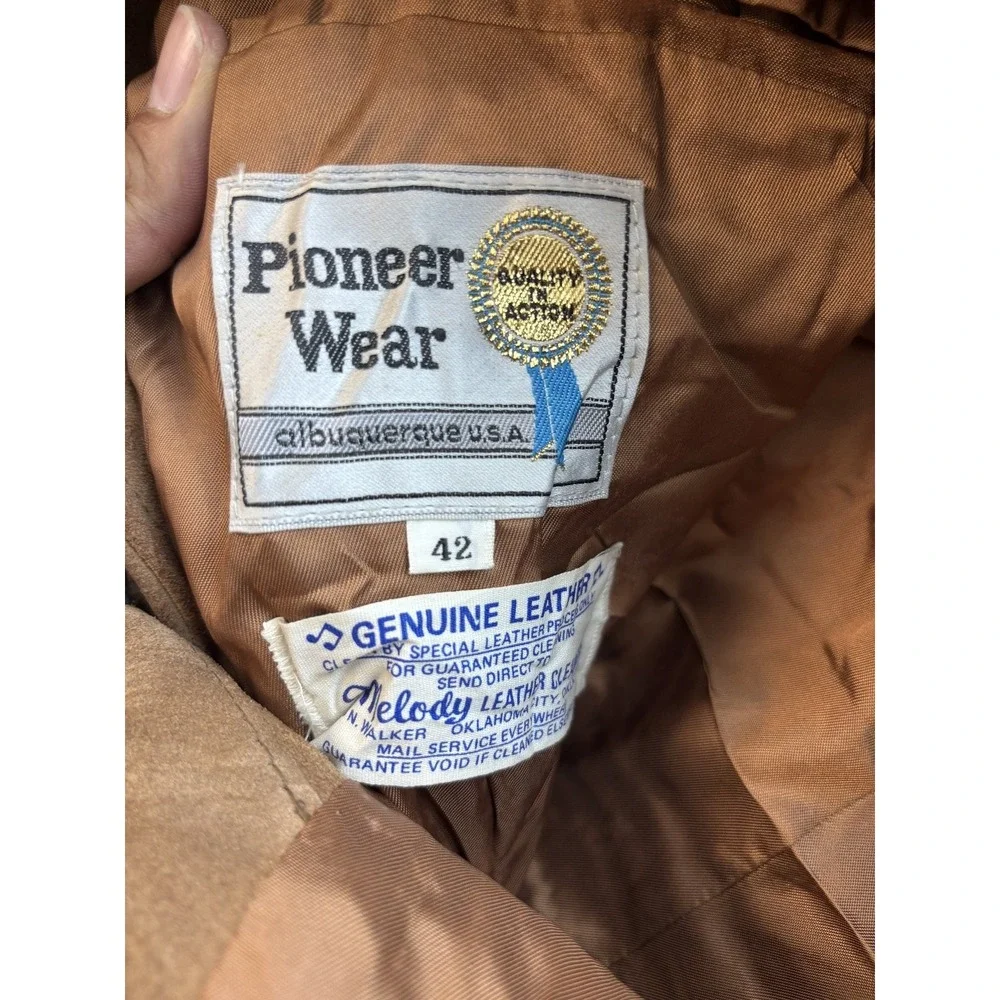 Vintage Pioneer Wear Womens Brown Suede Leather Western Jacket Coat Size 42 USA